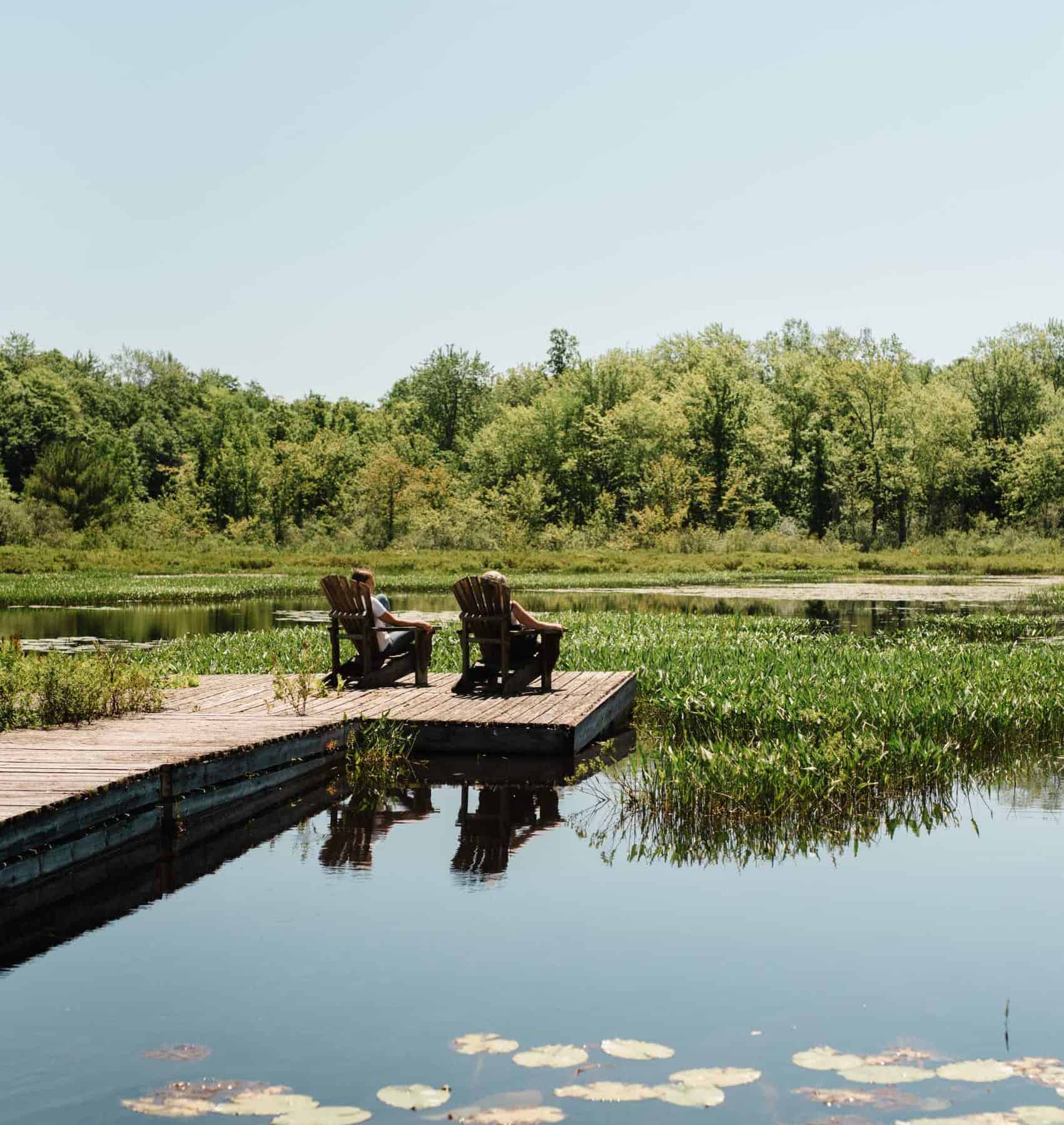 Greenestone clients relaxing on a dock overlooking the water